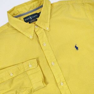 VTG Ralph Lauren‎ Shirt Men's XL Yellow Check Button Down Long Sleeve Custom Fit